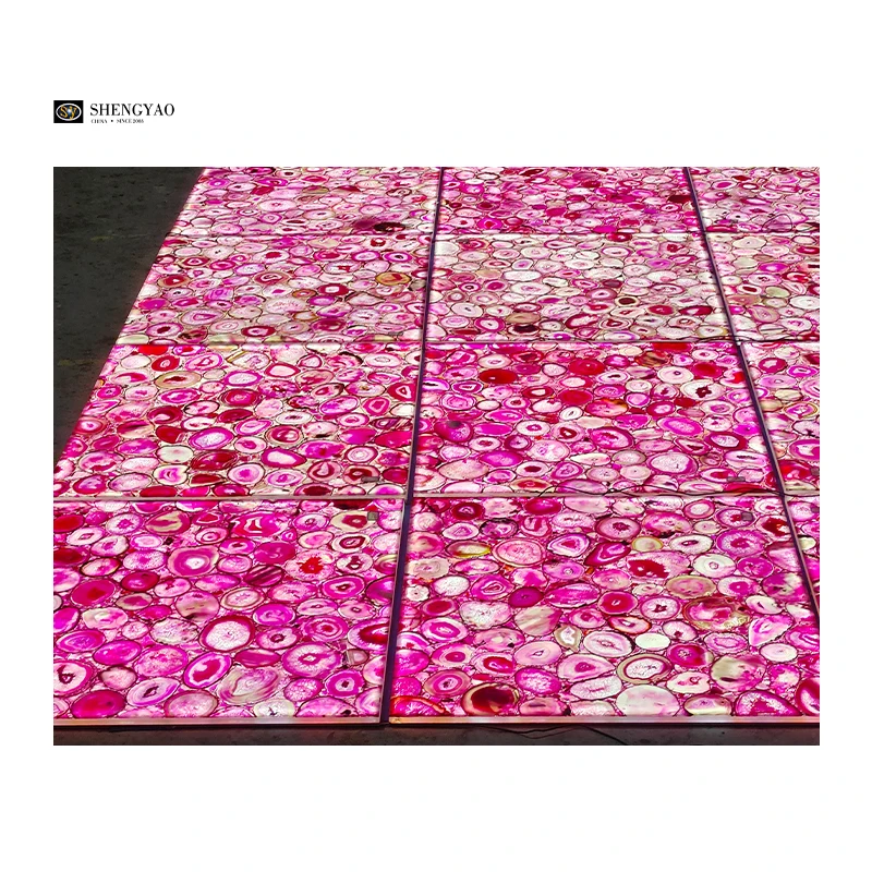 Custom Size Natural Gemstone Pink Agate Backlit Floor Tile