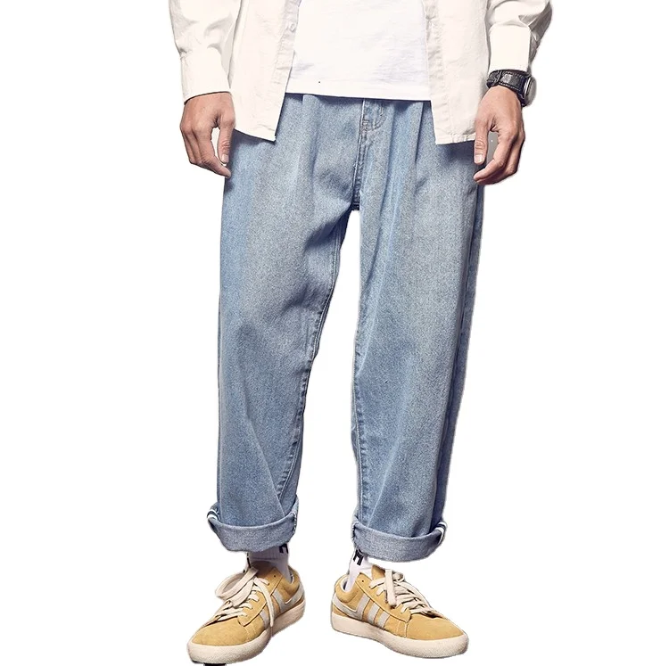 Factory Wholesale 100% cotton new design fashion street style men loose straight casual men jeans trouser