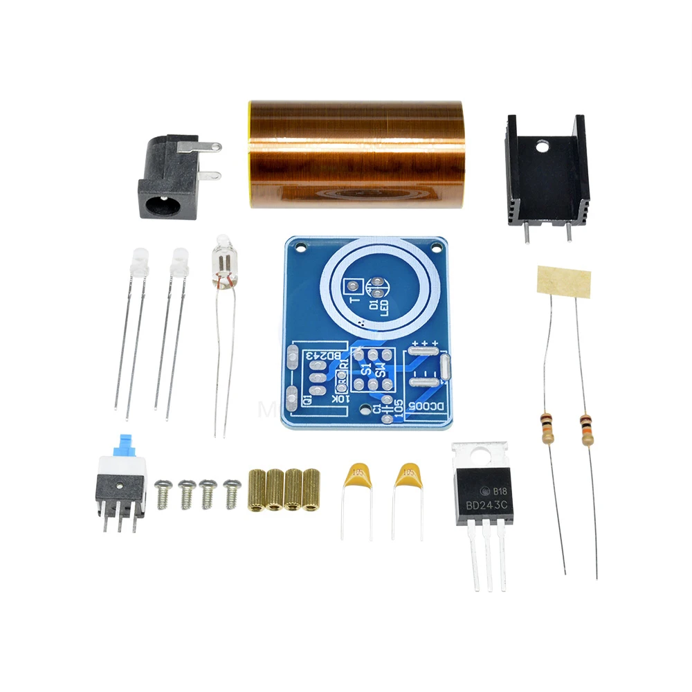 BD243 Mini Tesla Coil Kit Magic Props Empty Lights Technology Electronics DIY BD243C