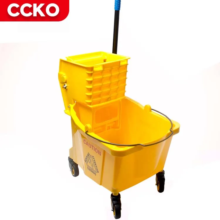 Restaurant Hotel Plastic Single Double Bucket Housekeeping Mop Bucket Wringer Trolley With Wheels Cleaning Cart Janitorial Cart