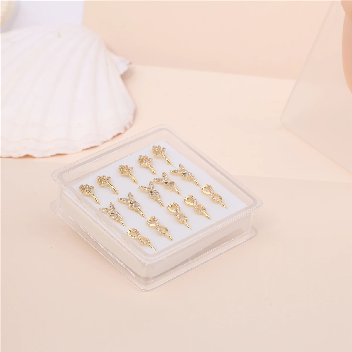 15 PCS Mix Style Faux Nose Rings for Women Men Clip On Nose Ring Bunny Figure Eight CZ Non Nose Piercings Jewelry Boxed Set