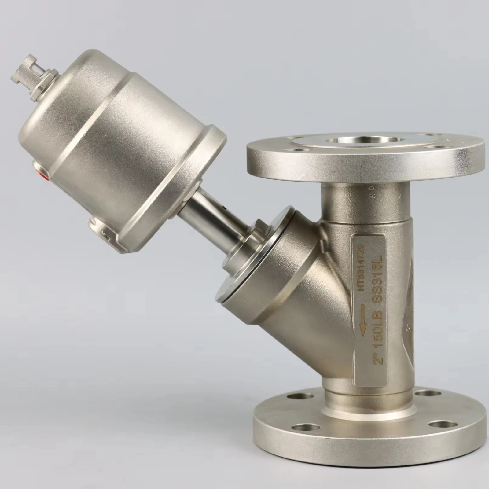 2Inch Stainless Steel SS316L Normal Closed Y Type Waterproof Hammer Flange Pneumatic Angle Seat Valve