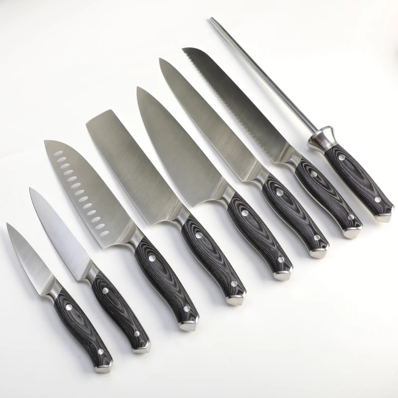 Tuobituo Factory Premium Quality Knives Cuchillo De Chef 8 PCS Chef Bread German Steel kitchen Knife Block Set
