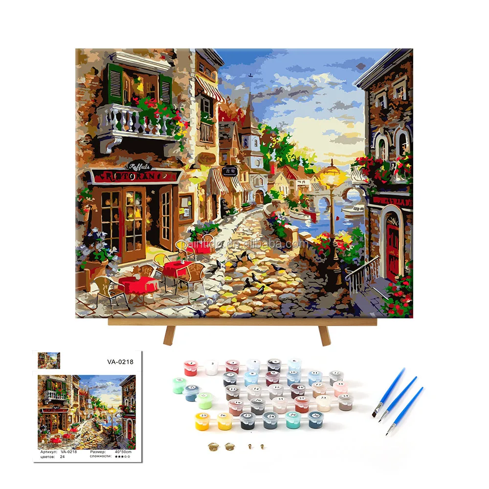 Paintido 24 Colors European Coffee Shop Streetscape paintings canvas Gift Wall Art diy by numbers