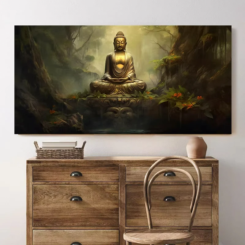 Abstract Meditating Buddha Statue Sitting Lotus Religious Poster Canvas Painting Wall Art Picture Modern Room Home Decor Cuadros