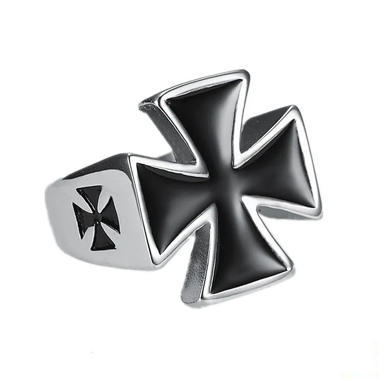 Non-Fading Fine Jewelry 316 Stainless Steel Vintage Ring for Men Hip Hop Cross Medal Different Size Finger Rings