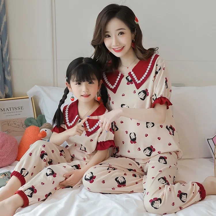Хлопковые Пижамные комплекты mommy and me летняя Пижама для женщин девочек и