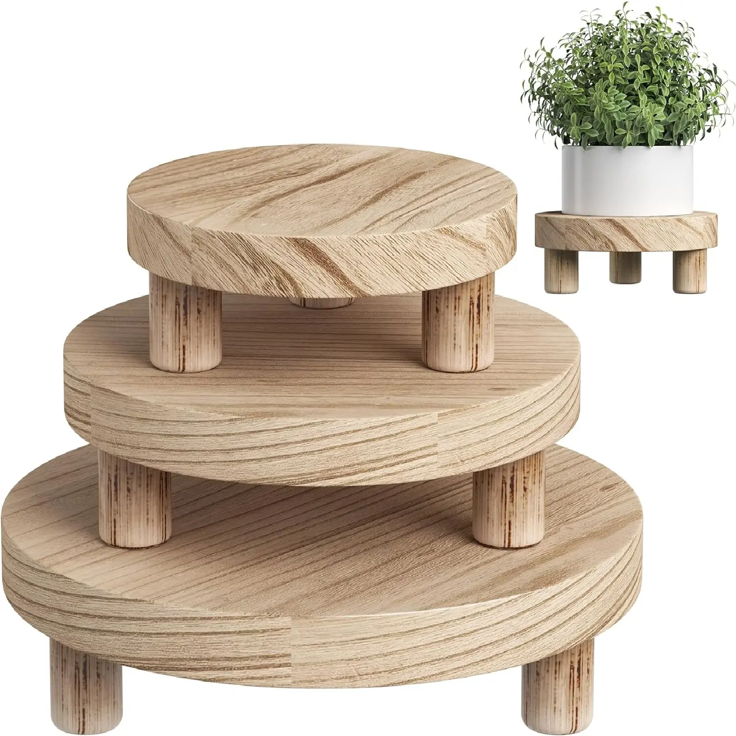 Modern Design Indoor Mini Wooden Plant Stool Sturdy and Stable Stand for round Pot for Garden Home Decoration Flower Display