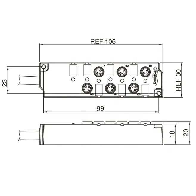 Finecables Waterproof Molded Cable 6 Ports Plastic M8 Junction Box
