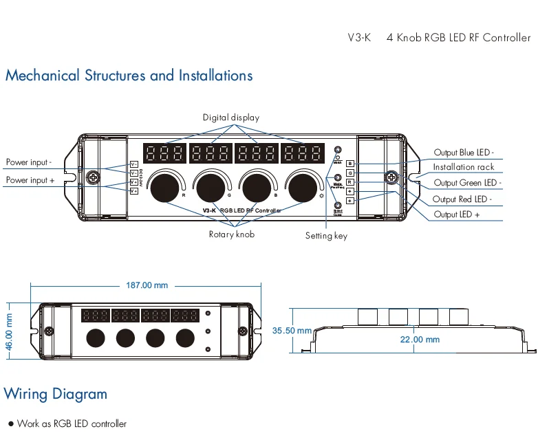 Skydnace V3-K 4 Ручка 12-24VDC 12A RGB 3 канала постоянное напряжение RF2.4G wirelessled контроллер