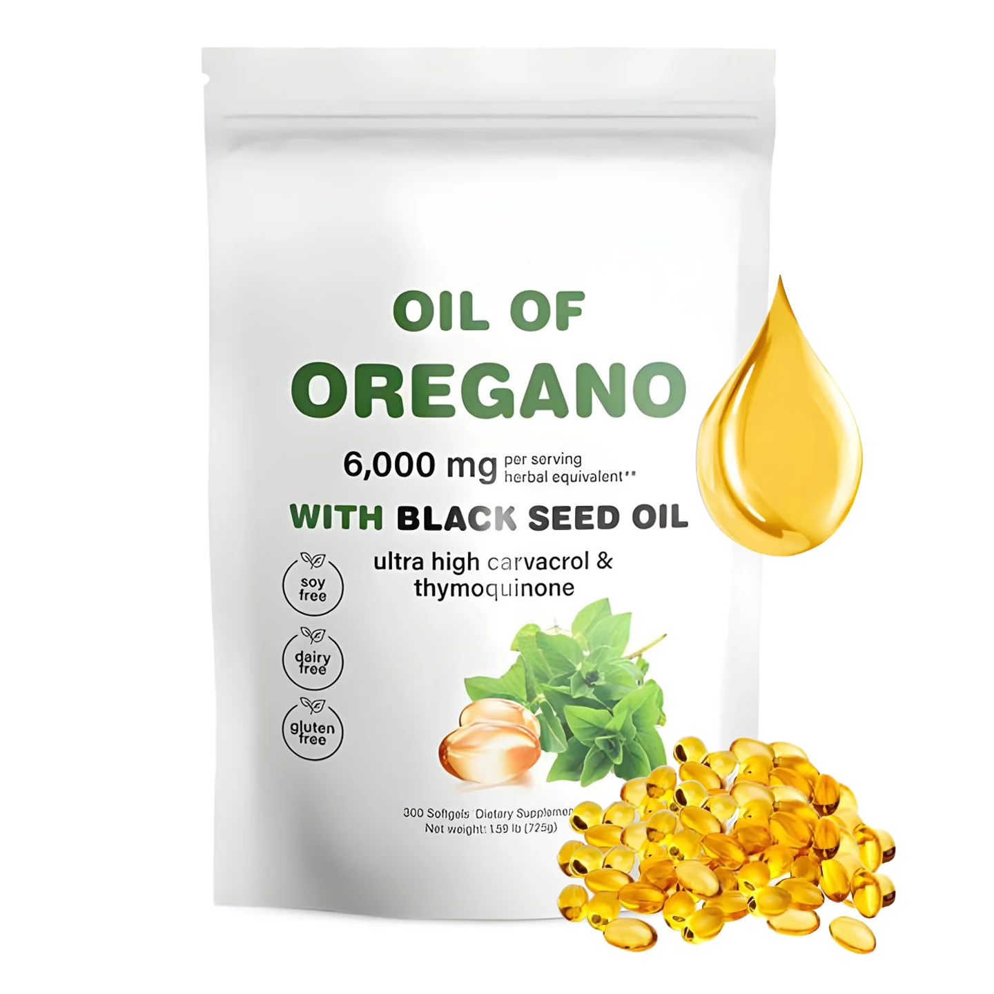 High Quality 300 Dietary Softgels Supplement Black Seed Oil Oregano Oil Herbal Softgels