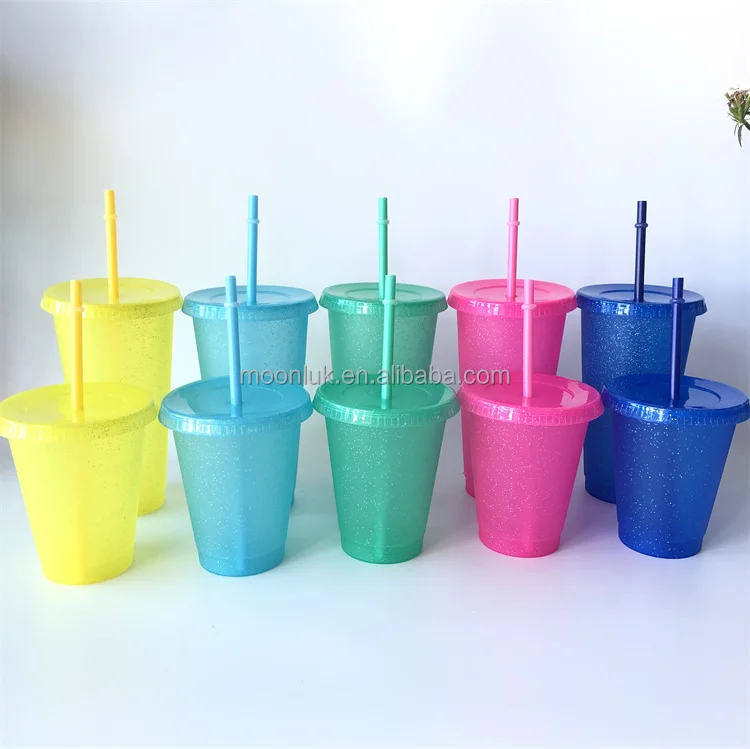 710ml plastic cups glitter tumbler 5 in 1 gift set