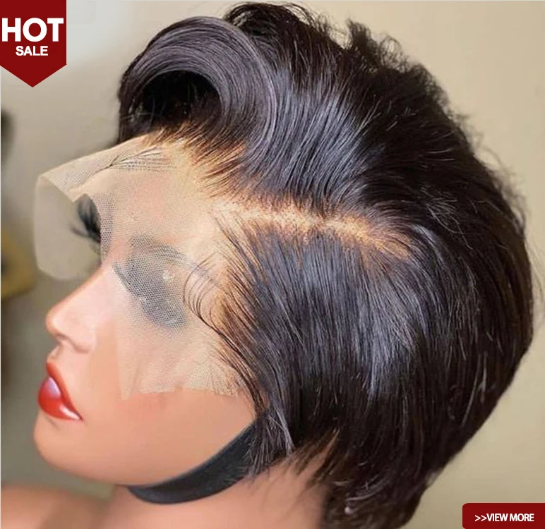 Hot Selling Short Brazilian  Nautral Pre Plucked Natural Hair Lines Virgin  Human Hair Straight Short Pixie Cut Hair Wigs