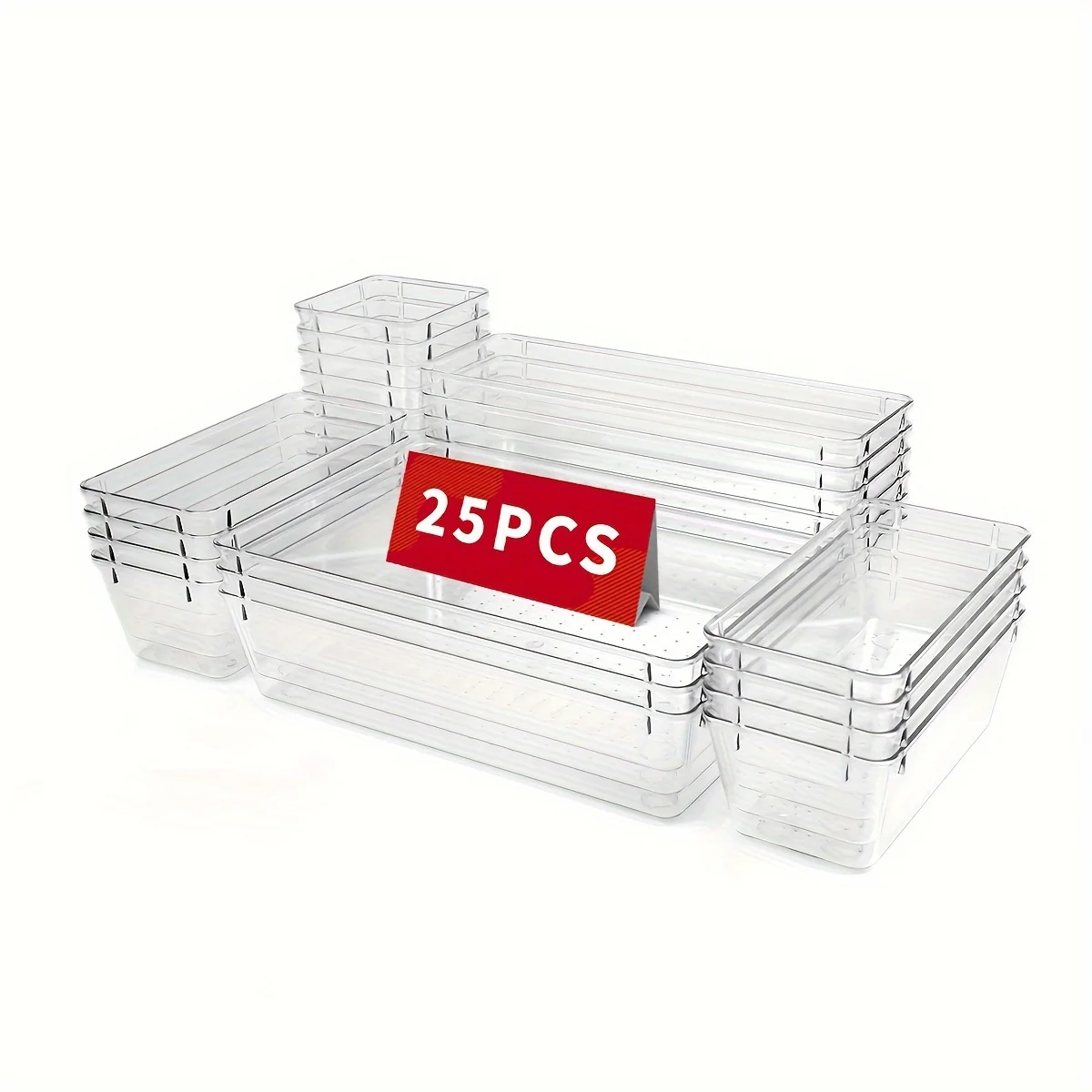 7/16/25pcs Clear Drawer Organizers Set Multifunctional Plastic Storage Box Storage Bins for Makeup/Jewelries/Bedroom/Office