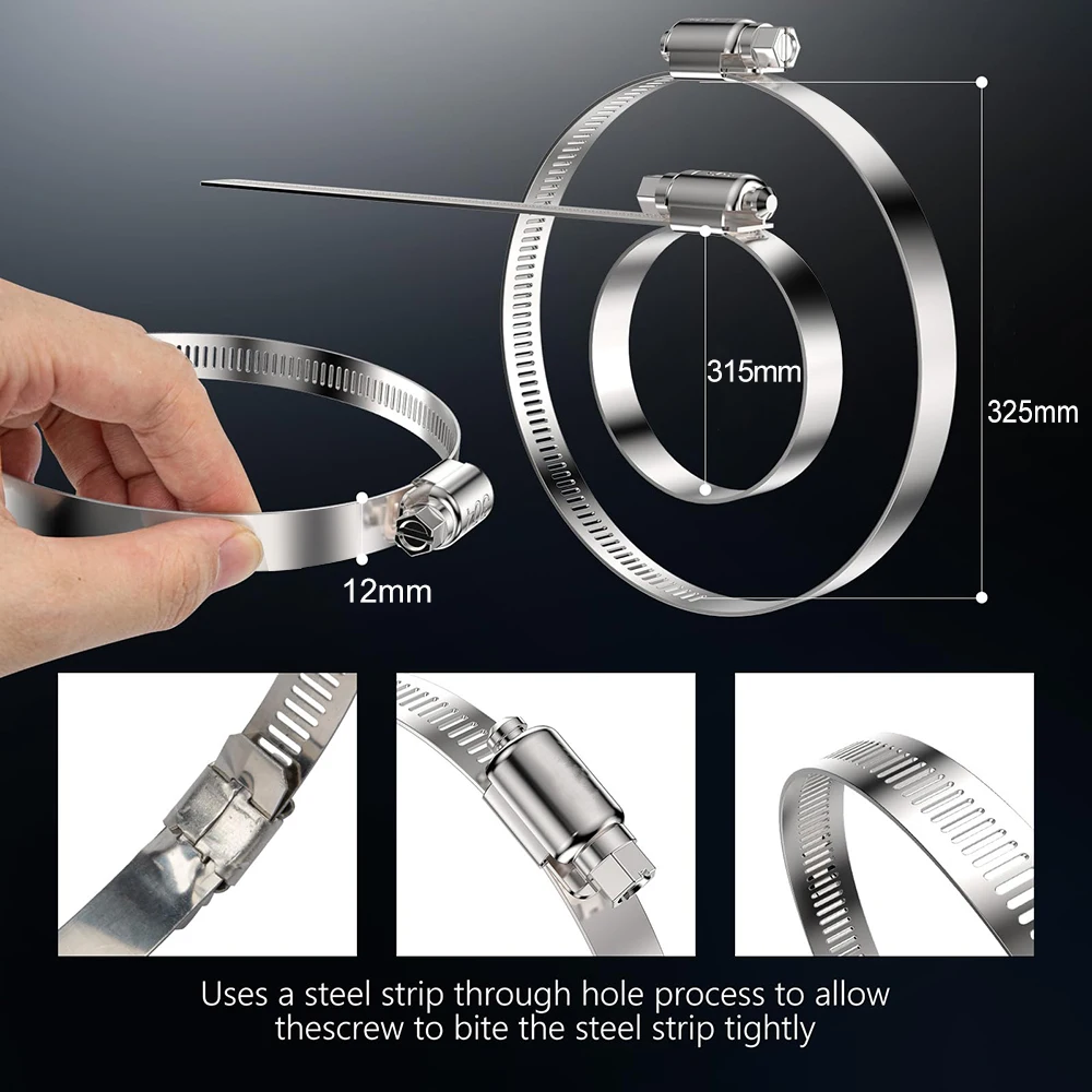 12 inch Large Hose Clamps Stainless Steel s with Wide Adjustable Diameter Size