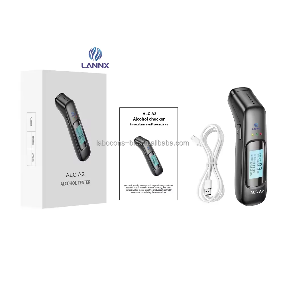 LANNX ALC A2 Professional Breathalyzer Alcohol Tester Accurate LCD Screen 3 Color Indicator Portable Alcohol Analyzer Detector