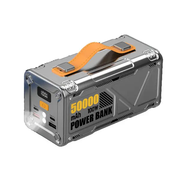 Solar-Powered 50000mAh Large capacity fast charging 100W outdoor mobile power bank with LED lighting power bank
