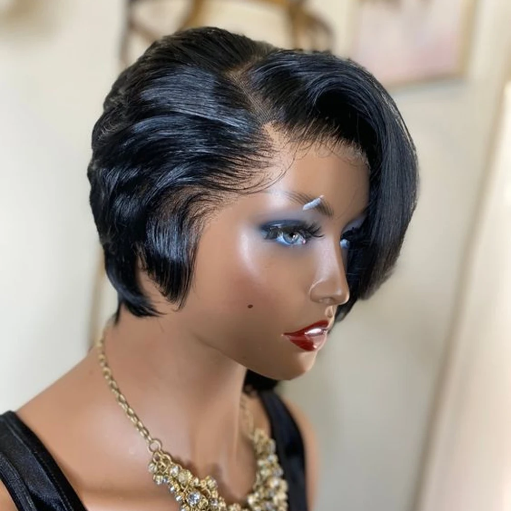 Human Hair Pixie Wig 8inch Lace Wig pixie cut short human hair short styles color 1b# Glueless Wigs for Black Women