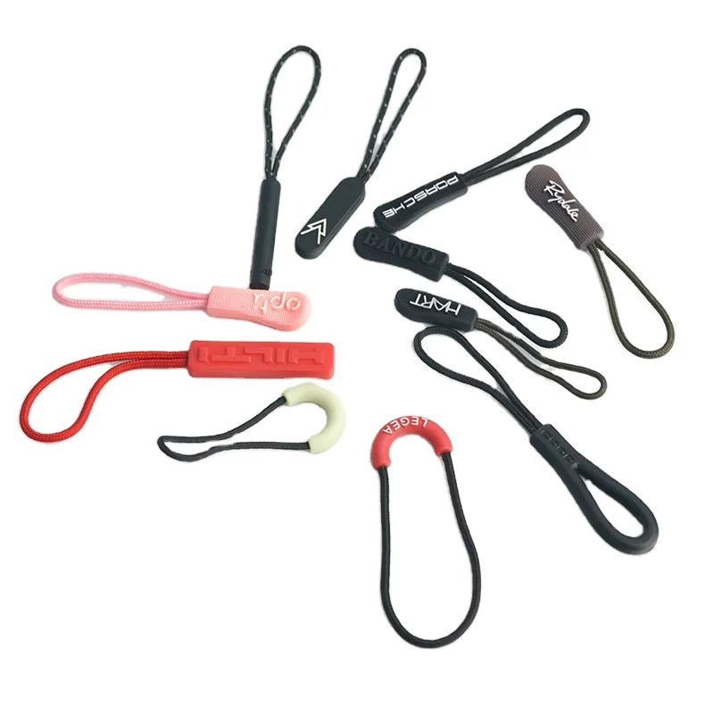 customised logo epoxy tape leather bag hardware metal zipper pulls plastic puller sliders poto blue
