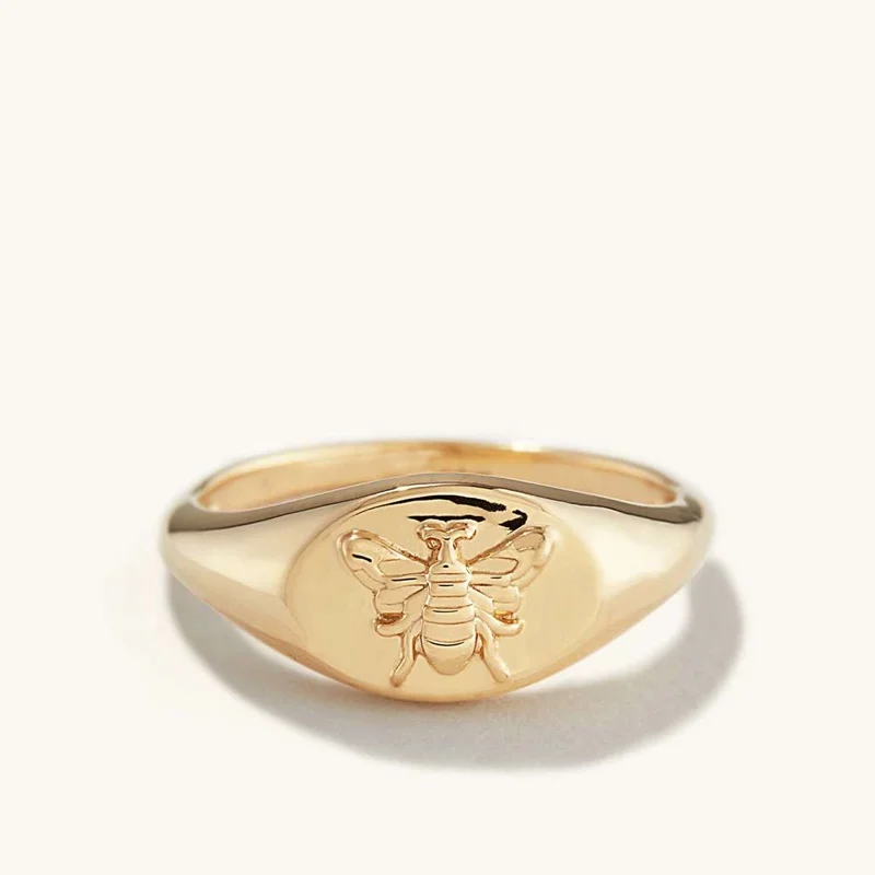 HYH antique gold plated animal honey signet custom ring
