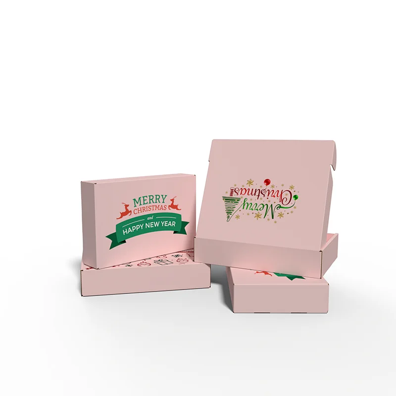 custom eco-friendly christmas mailer box biodegradable shipping boxes pink boxes for jewelry beauty cosmetics clothes packaging