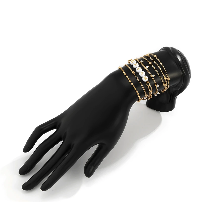  Wholesale Women Multi-layer Gold Plated Link Chain Bracelet Acrylic Letter Beads