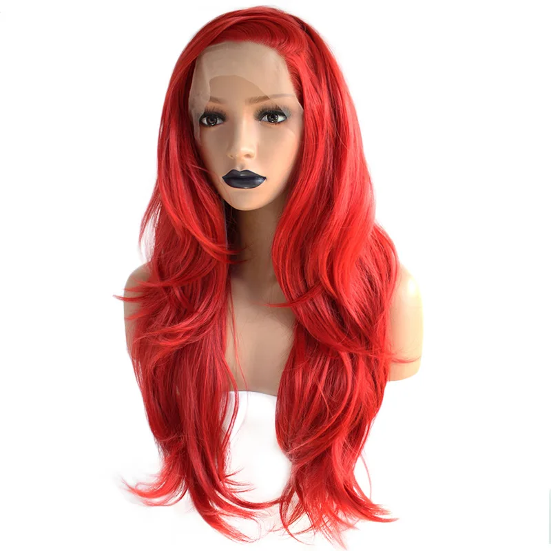 Red Body Wavy Long Curly Hair Chemical Fiber Matte High Temperature Yarn Synthetic Wigs Dropshipping