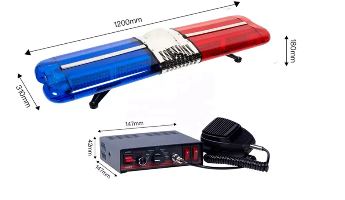 DC12V 120watts revolving smd led police light bar red blue lightbar with 100W alarm speaker