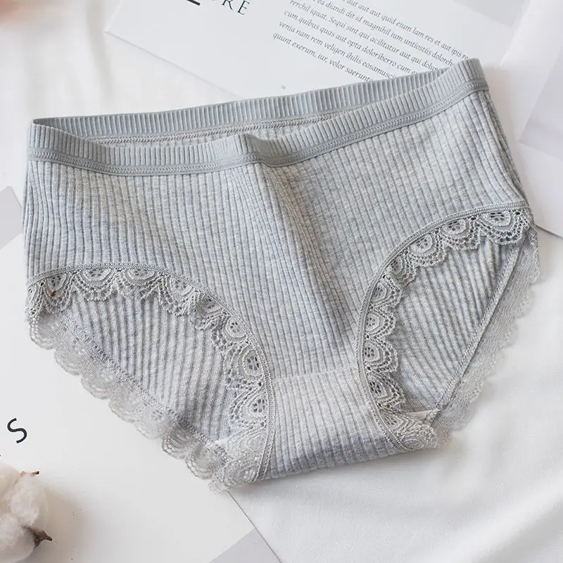 
Algodon comfortable lady undies with lace leg middle waist ribbed women panty 