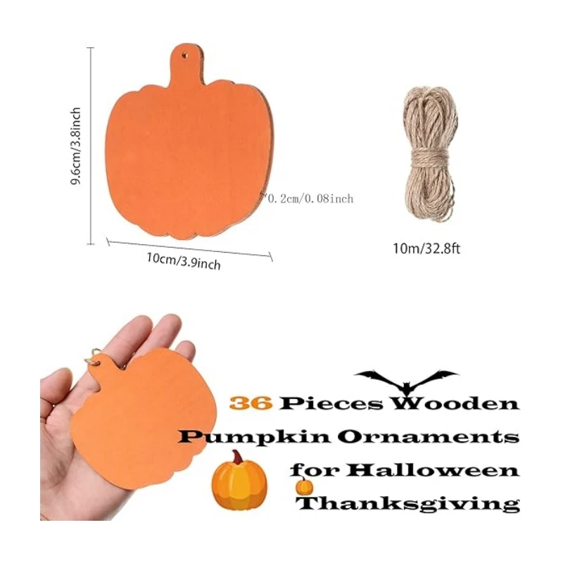Orange Pumpkin Wood Cutouts Crafts 4Inch Wooden Pumpkin Shaped Hanging Ornaments with Hole