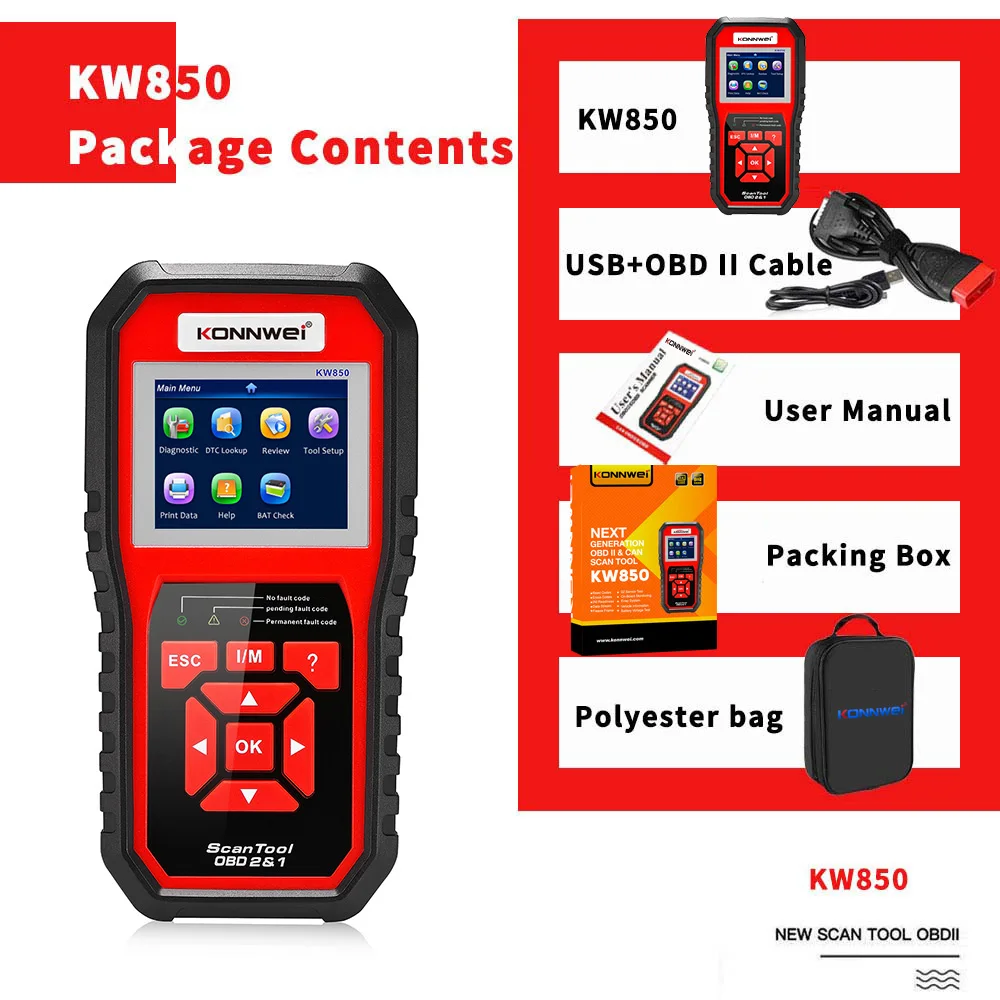 Factory KONNWEI Universal car  obd2 kw850 escaner automotriz car obd2 diagnostic tool with multi languages