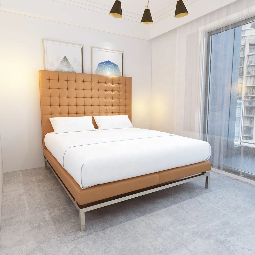 
modern tufty boss genuine leather bed high headboard king size 