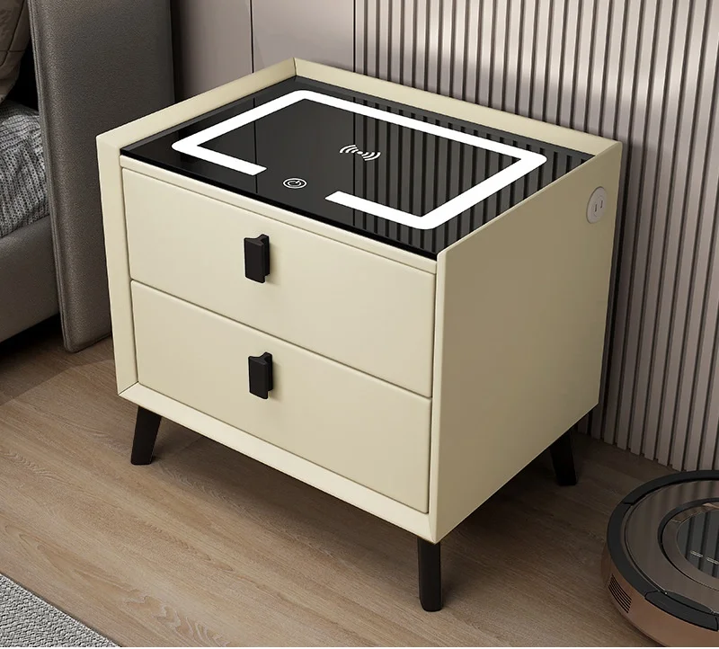Solid Wood Smart Nightstand Light Luxury Premium Feeling Small Extremely Narrow Multifunctional Simple Bedroom Bedside Cabinet