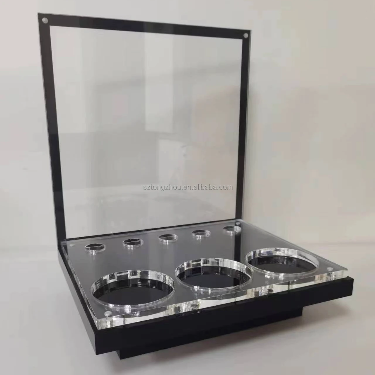 Custom acrylic beauty care makeup display stand acrylic cosmetics display rack with advertising