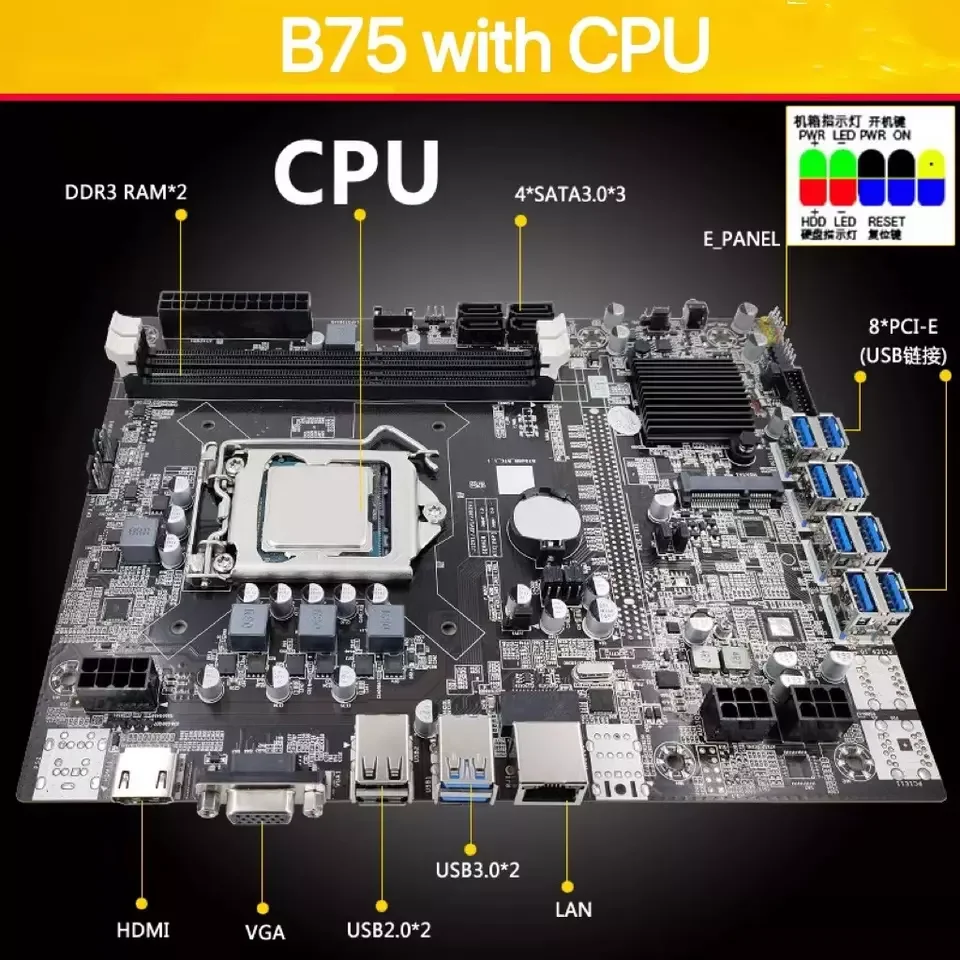 Оптовая продажа низкая цена игровая материнская плата ddr3 B75 LGA 1155
