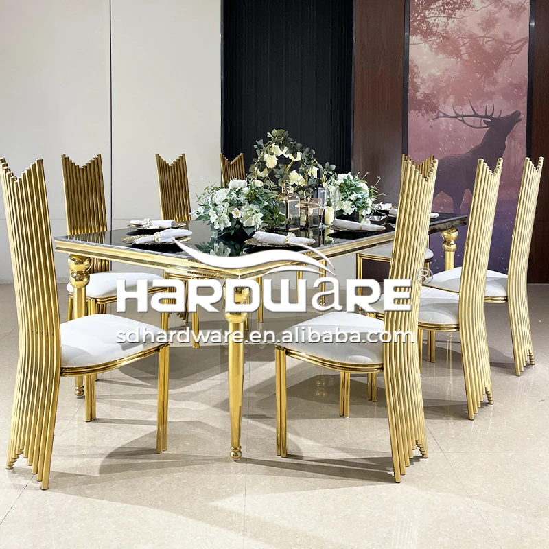 Mdf Top Chrome Gold Event Restaurant Used Dining Table Set