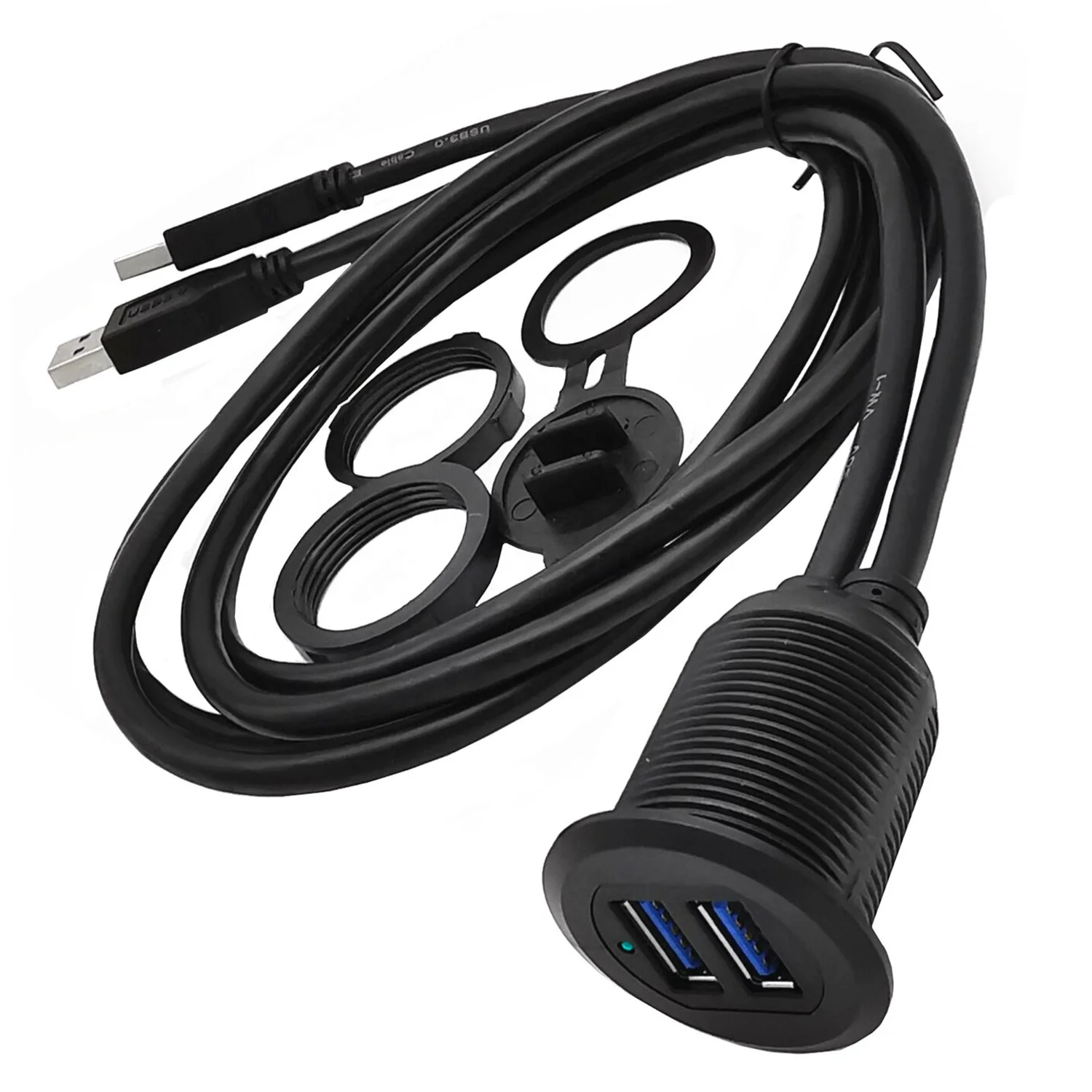 USB 3.0 Ports Mount with Light, 2 Ports USB Flush Mount Panel Mount Extension AUX Cable for Car Truck Boat Motorcycle Dashboard