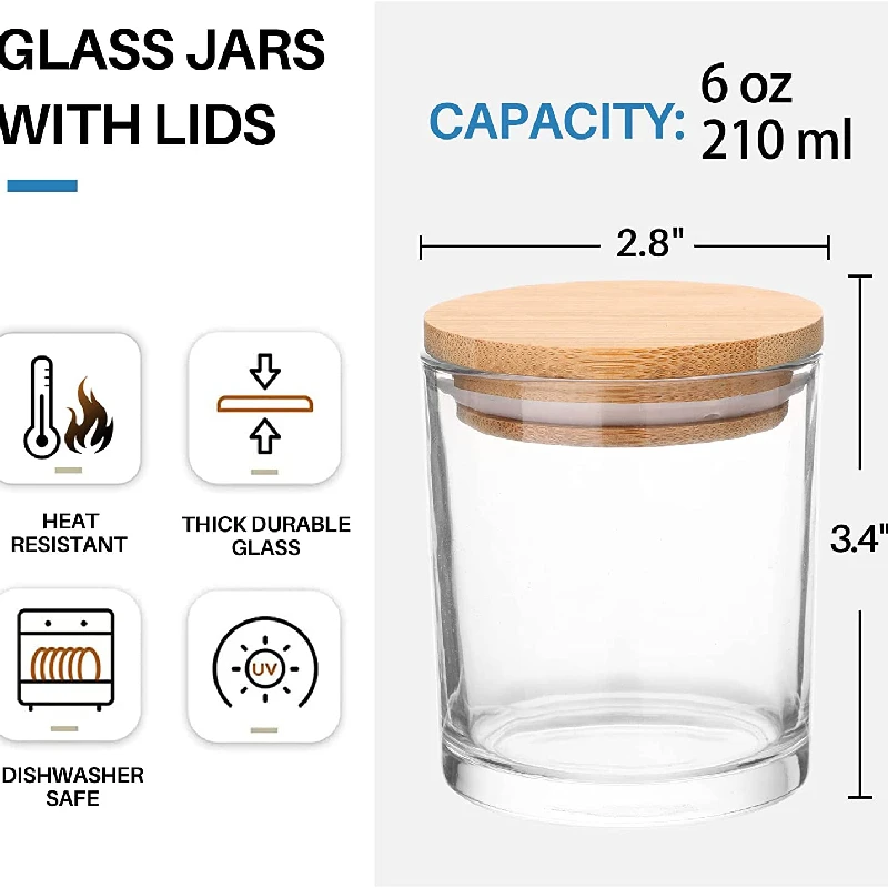 Kitchen 6 OZ Clear Empty Food Storage Jars Airtigh Candy Cookie Container Thick Glass Jars with Bamboo Lids