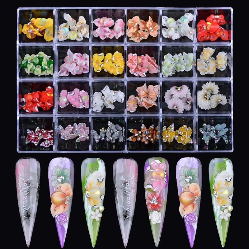 Popular Handmade Diamond Resin 3D Acrylic Dried Flower Nail Art Charms Box For Nails