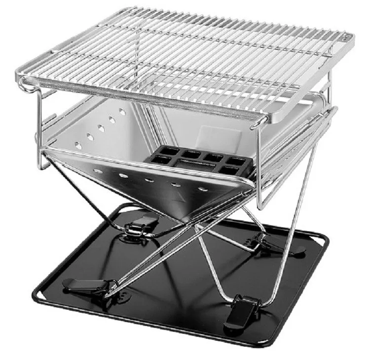 Wood/Charcoal Burning BBQ Portable Picnic Camping Folding Stainless Steel Outdoor Party BBQ Grills With Handbag