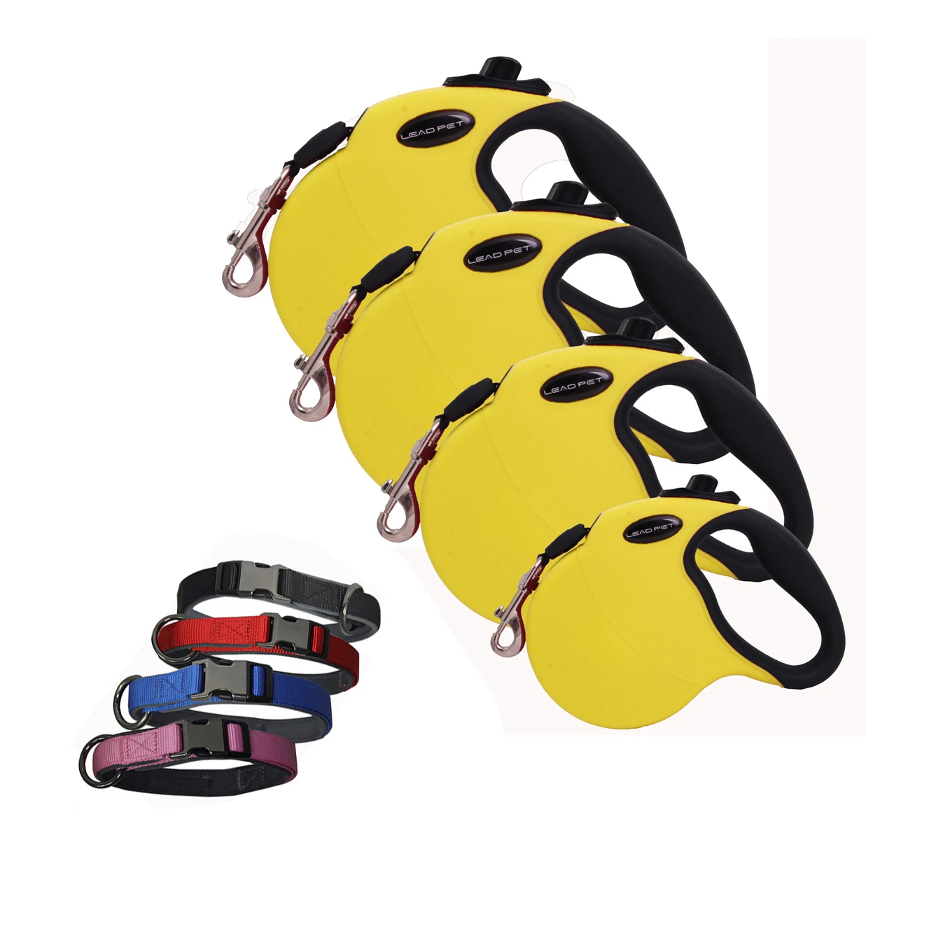 LEAD PET Dog Lead Polyester Tractor Extendable 5m Retractable Anti-Slip Handle 360 No Tangle Nylon Tape One-Handed Brake