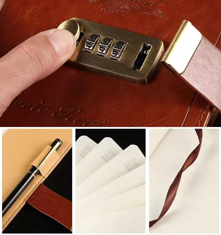 Creative European retro hand ledger notepad Dowling paper LOGO diary loose-leaf caderno notebook customizable with password lock