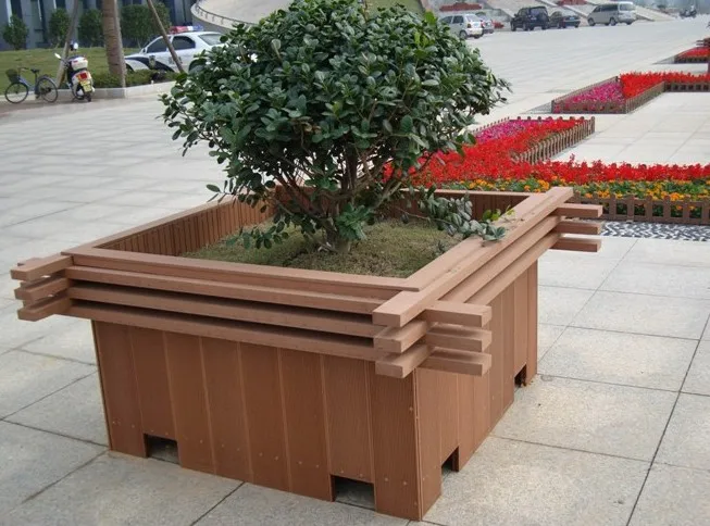 Park garden wpc flower box durable weather-resistant wpc wood outdoor metal steel planter pot garbage box