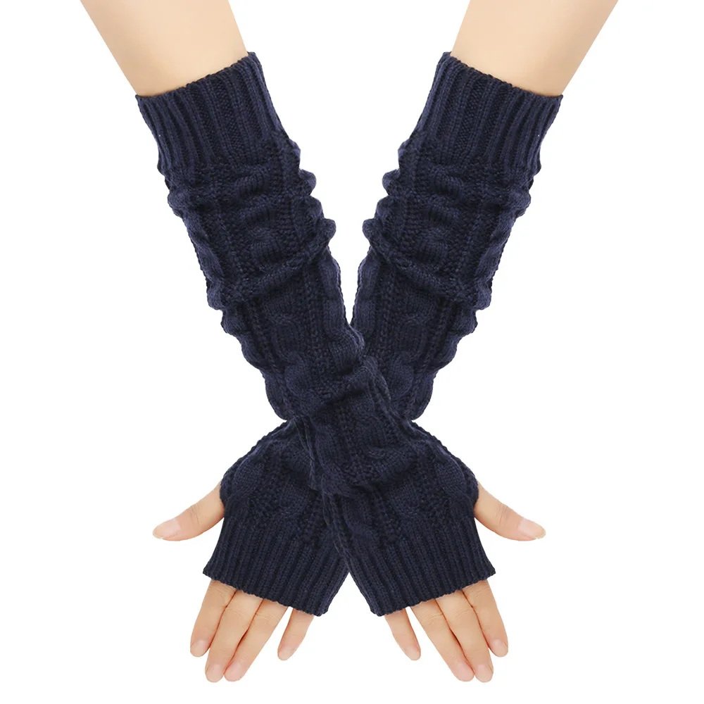 Factory custom logo outdoor warm cuff solid color twist long half finger cuff elastic knit cuff