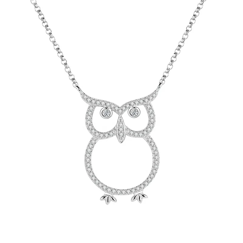 Owl Animal 925 Sterling Silver CZ Jewelry Pendant Necklace sweater chain For Women Men UNISEX