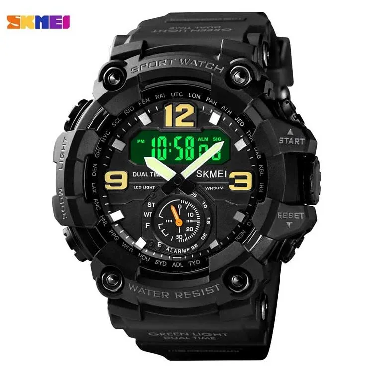 Skmei 1637 wholesale China men digital watch stylish Stainless steel band Waterproof double display Simple sports wristwatch