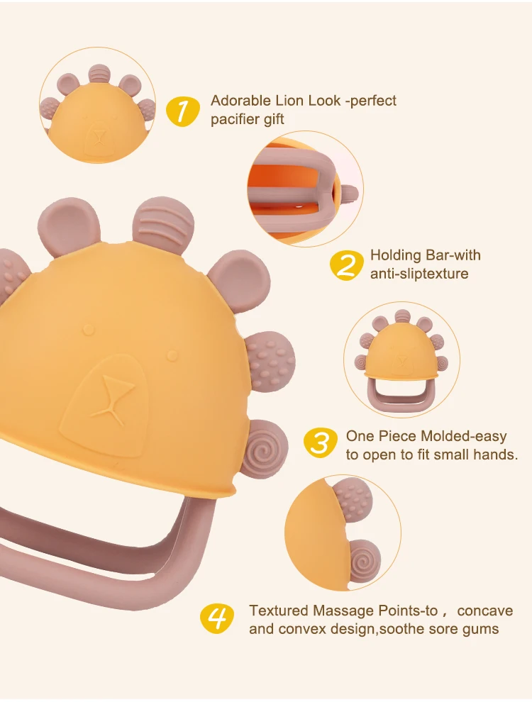 Oem Animal Silicone Soothing Teether Baby Toy Soft BPA Free Sensory Pacifiers Baby Hand Teether Glove Teething Toys For Babies