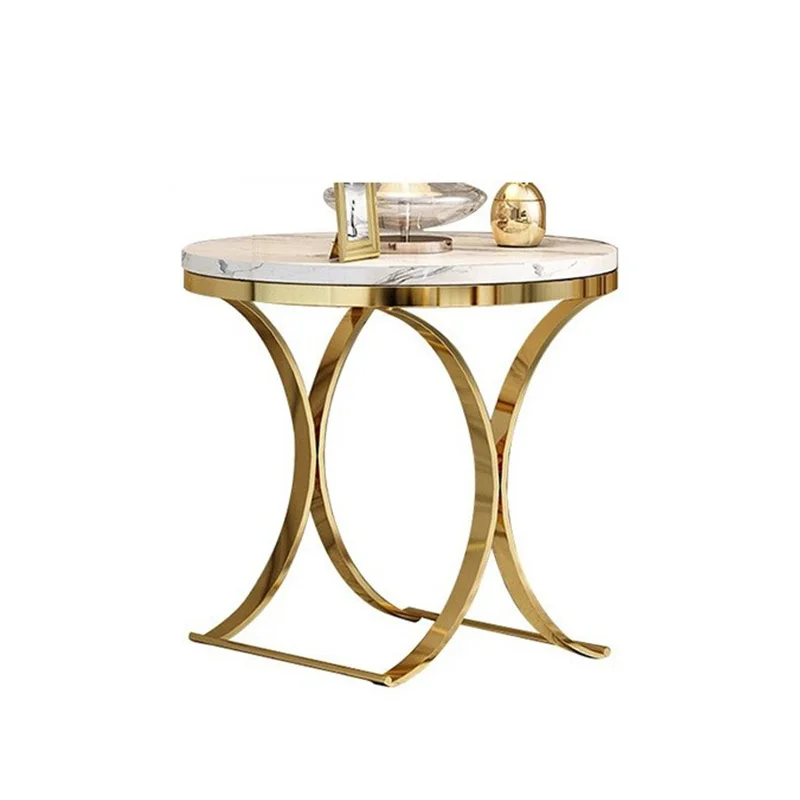 Minimalist Luxury Style Living room Furniture Modern stainless steel gold legs side table Hot Sale marble top round coffee table