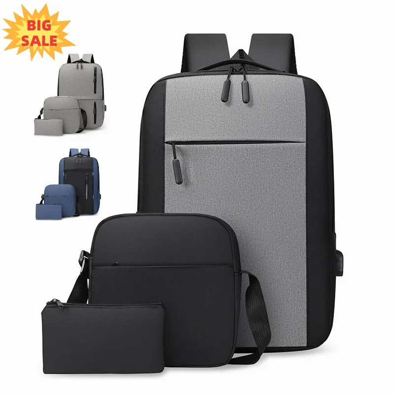 Wholesale price college anti-theft laptop backpack bag set with USB charging large capacity mens backpack casual bag for school