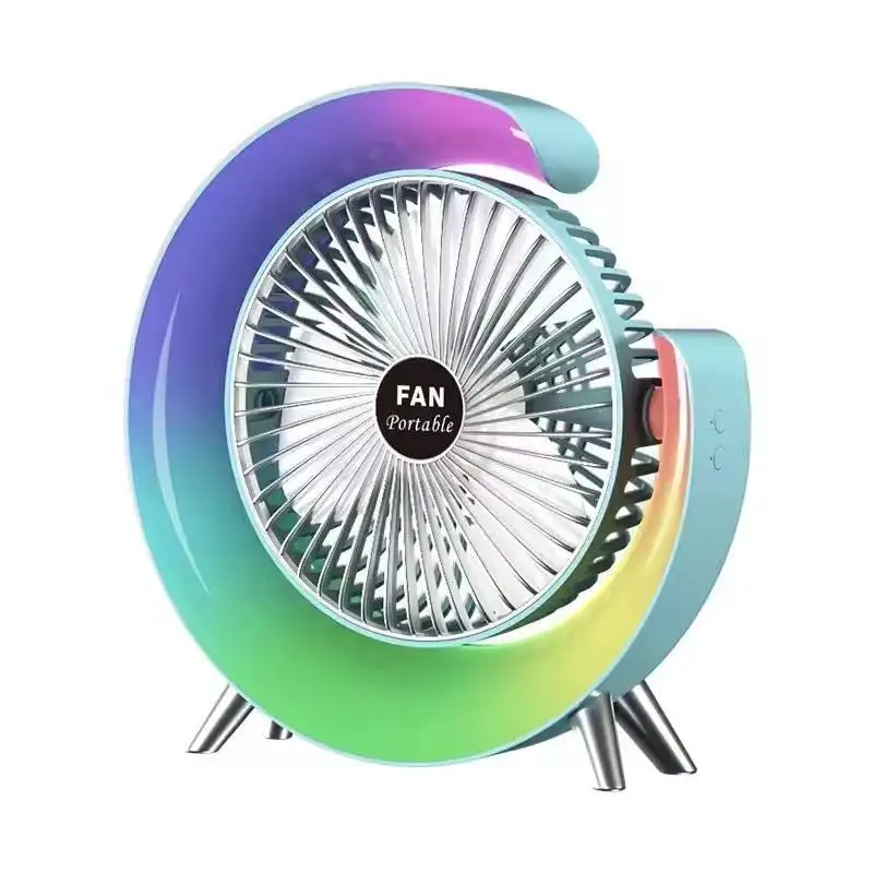 New lantern desktop fan night light household USB rechargeable high wind smart adjustable silent small electric fan